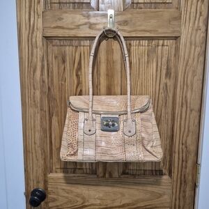 B Makowsky Vintage Women’s Croc-Embossed Satchel Handbag in Beige